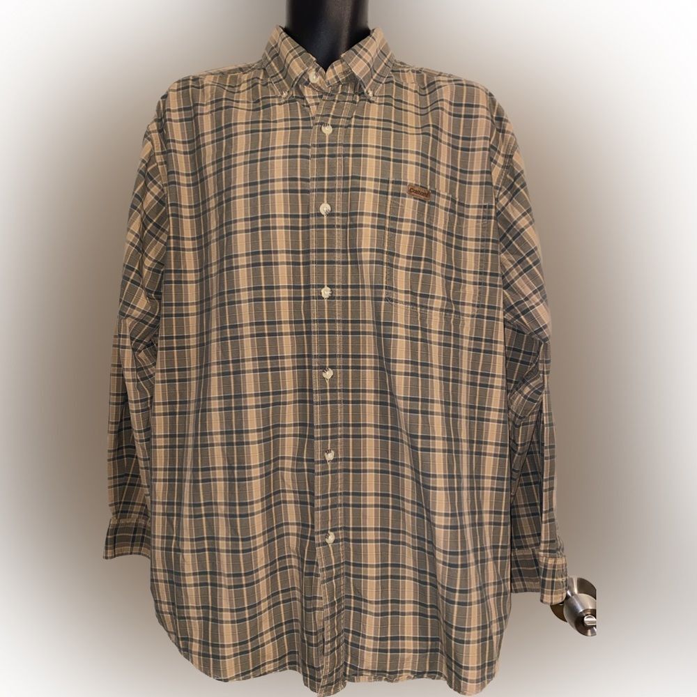 Carhartt Mens Large Cotton Plaid Long Sleeve Casual Button Up/Down Work Shirt